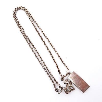 Sterling Silver Triple Rope Chain With Silver Bar Pendant Stamped 5g and Another Silver Charm