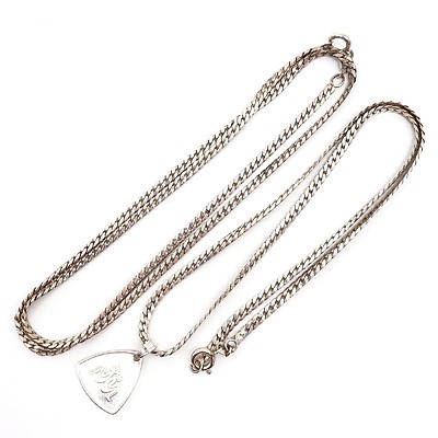 Two Sterling Silver Filed Curb link Chains, One with a Pendant 