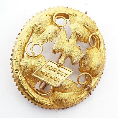Australian 15ct Yellow Gold Forget Me Not Brooch with Vine Leaves, Lamborn and Wagner Makers, 6.45g