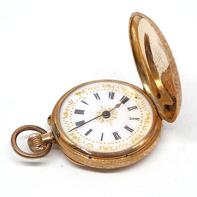 Antique 14ct Yellow Gold Ladies Full Hunter Watch with Engraved and Monogrammed Finish