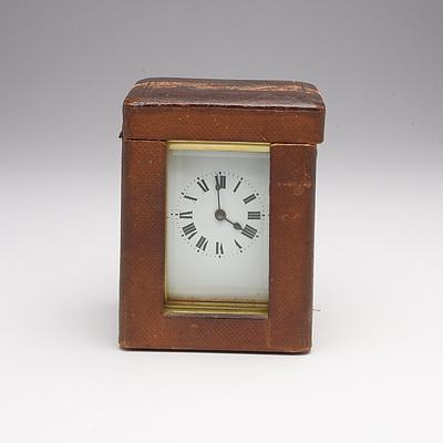 Antique French Carriage Clock with Porcelain Face and Beveled Glass Windows
