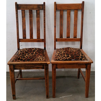 Stained Timber Leopard Print Chair - Lot Of 2