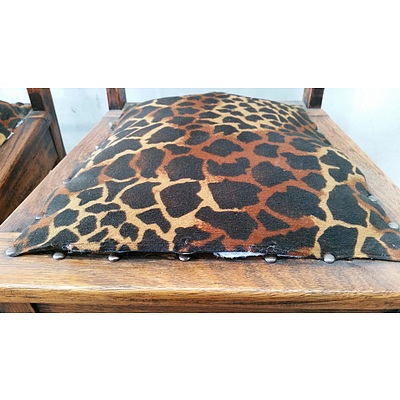 Stained Timber Leopard Print Chair - Lot Of 2