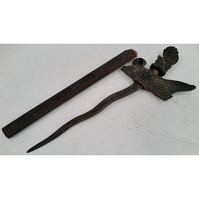 Indonesian Kris With Carved Handle and Sheath
