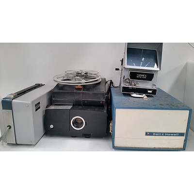 Vintage Video Camera, Slide Projectors, Film Editor and Film Projector