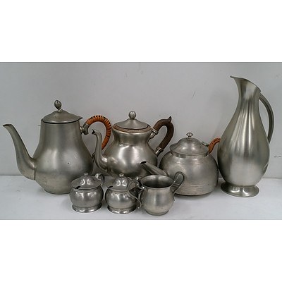 Selection of Pewter and Stainless Steel Tea/Coffee Pots, Jugs, Bowls and Strainers