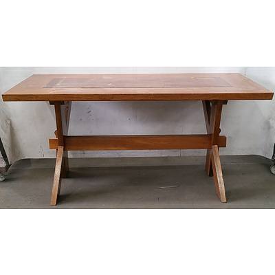 Interesting Contemporary X Frame Dining Table with Mortice and Tenon Stretcher
