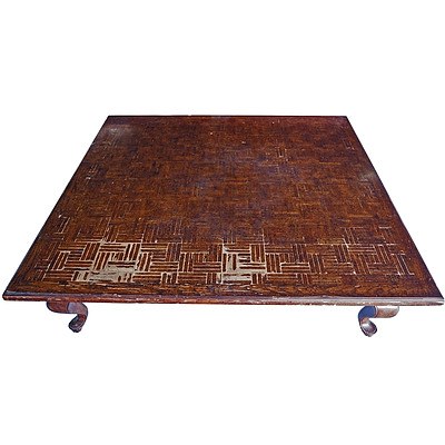 Very Large Vintage Parquetry Topped Coffee Table