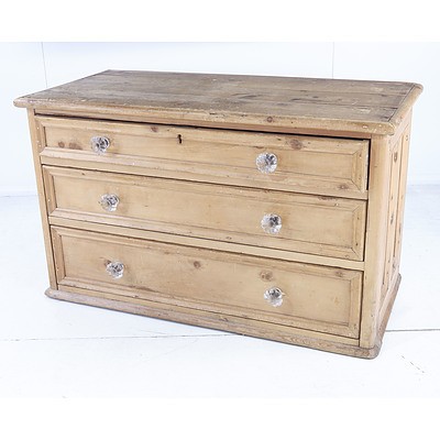 Antique Rustic Baltic Pine Chest of Drawers with Glass Knobs