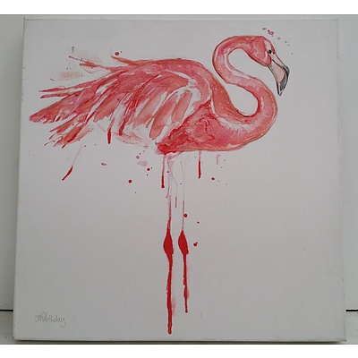 Stretched Canvas Mixed Media Flamingo Print