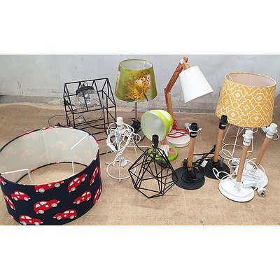 Assorted Desk Lamps, Shades and Bases