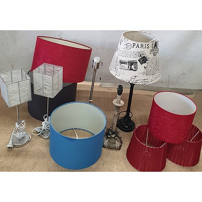 Assorted Lamps, Lamp Bases and Shades - Some Red