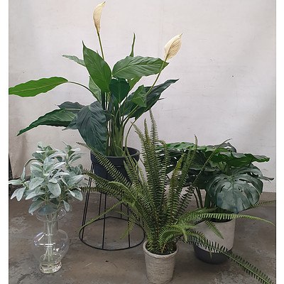 4 x Faux Plants in Pots and Vase