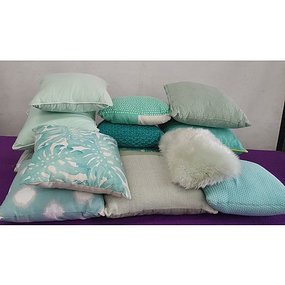 Green and Teal Throw Cushions - Lot of 14