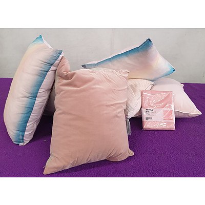 Pink and Pink/Blue Throw Cushions - Lot of Six