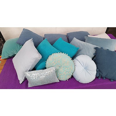Selection of Teal and Blue Cushions - Lot of 14