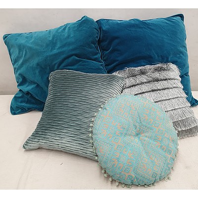 Teal and Green Cushions - Lot of Five