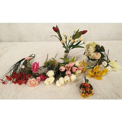 Selection of Artificial Flowers in Bunches and Individual Flowers