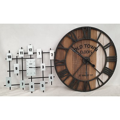 Rustic and Modern Wall Clocks - Lot of Two - Display Only