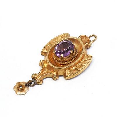 Antique Rolled Golf Shield Shaped Pendant with Oval Amethyst Centre
