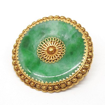 Chinese 24k Yellow Gold and Apple Green Jadeite Pendant