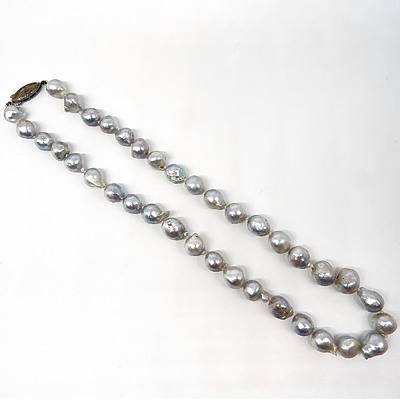 Strand of Baroque Cultured Pearls, Silver with High Lustre, Akoya Type 
