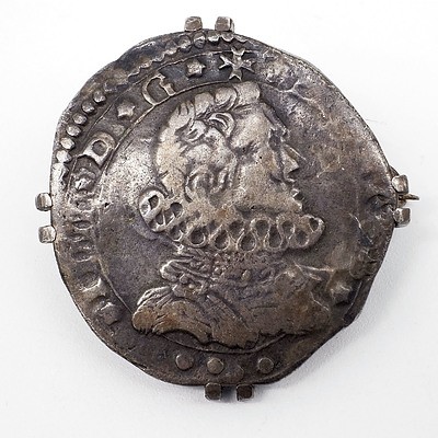 Late 16th or 17th Century Silver Thaler, Austro-Hungarian Empire, Now Mounted as Brooch