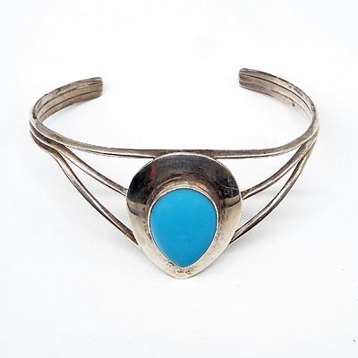 Sterling Silver Cuff Bangle with Pear Shaped Turquoise