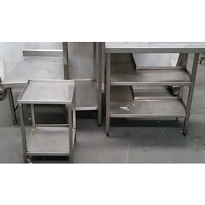 Selection of Custom Built Stainless Steel Commercial Kitchen Shelving - Lot of 11