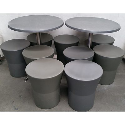 Two SM Cafe Tables and Nine SM Cafe Stools