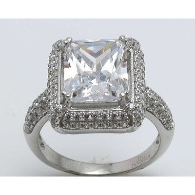 Sterling Silver Ring set with large octagnal-cut cz