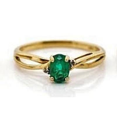9ct Gold Synthetic Emerald & Diamond Ring