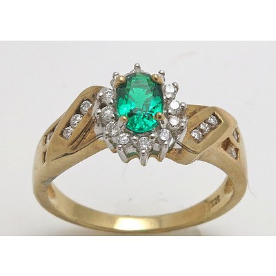 Emerald & Diamond Ring - 9ct Gold