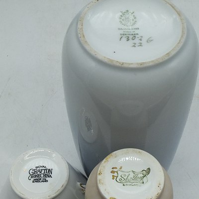Two Hand Painted Danish Vases, Vintage Shelley Kosciuszko Vase and A Royal Grafton War Memorial Corowa Tea Trio