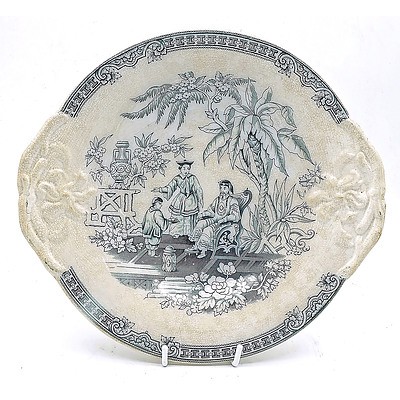 Antique English Staffordshire Peking Pattern Porcelain Comport with Raised Relief on Handles, Decorated by James Beech, Circa 1877-1889