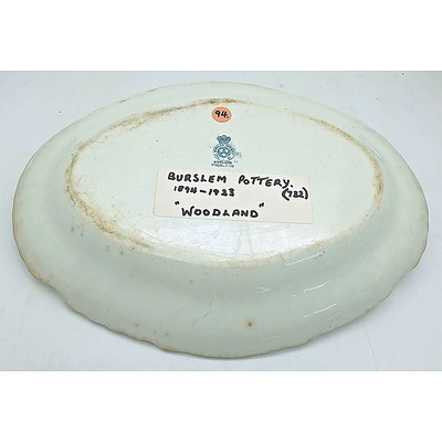 Antique English Burslem Porcelain Platter in Woodland Pattern Circa 1894-1920s