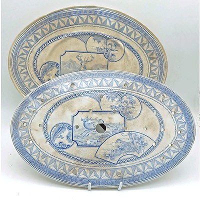 Antique English Bone China Meat Resting Platter and Under Platter by John Dawson and Co, Warwick, Circa 1880