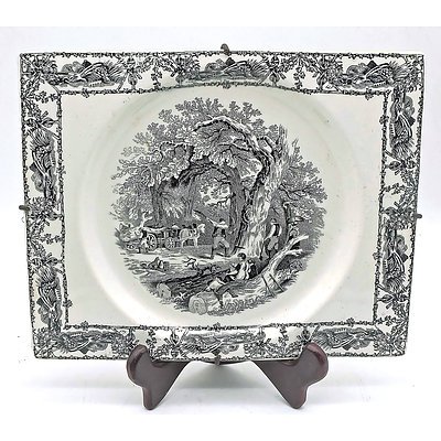 English Rectangle Porcelain Display Plate by A. J. Wilkinson with Rural Scenes, 20th Century