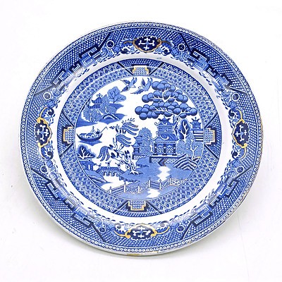 Antique English Willow Pattern Small Porcelain Plate by Pountney and Co Circa Late 1800s