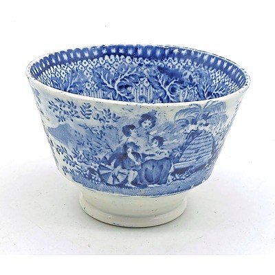 Antique English Blue and White Porcelain Cup with Bee Hive Motif
