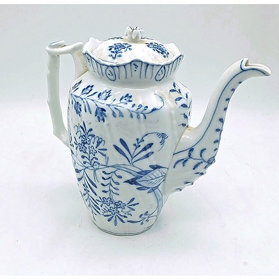 Antique Hand Painted Porcelain Coffee Pot in Blue and White 'Onion' Pattern