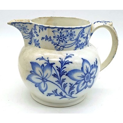 Antique Blue and White Porcelain Jug in Anemone Pattern