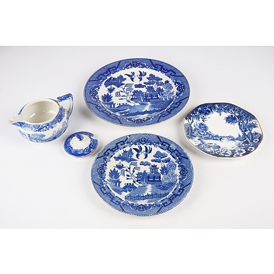 A Group of English and Japanese Blue and White Porcelain Items