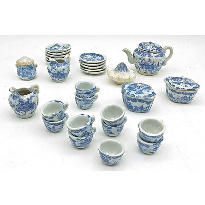 A Childs or Salesmans Sample Willow Pattern China Tea Set Circa Mid 1800s