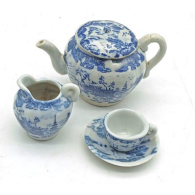 A Childs or Salesmans Sample Willow Pattern China Tea Set Circa Mid 1800s