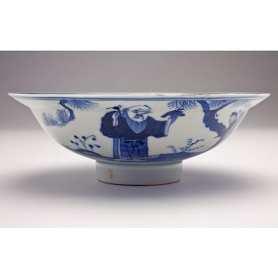 Chinese Qing Dynasty Blue and White 'Three Sages' Bowl, Daoguang Period 1821-1850