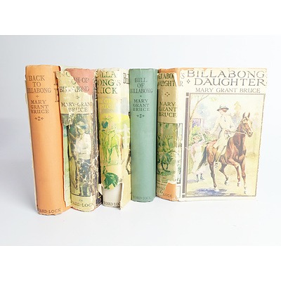 Five Books from The Billabong Series by Mary Grant Bruce, ward, Lock and Co Ltd, Hard Covers, Some with Dust jackets