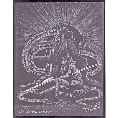 Terry Saleh The Rainbow Serpent 1988, Chalk on Black Paper
