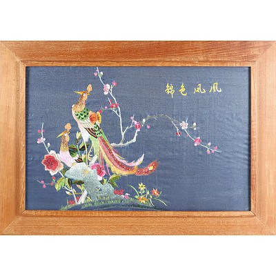 Chinese Silk Embroidery with Peacock and Peony