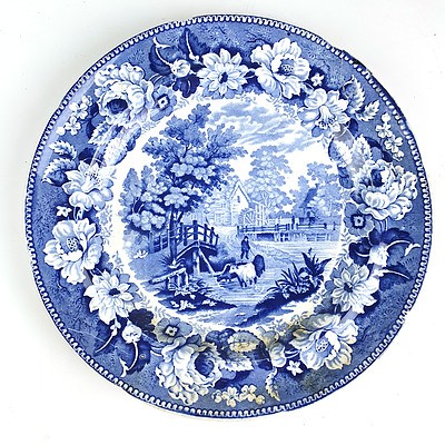 Antique English Blue and White Porcelain Plate by Dilwyn and Co, Early 19th Century